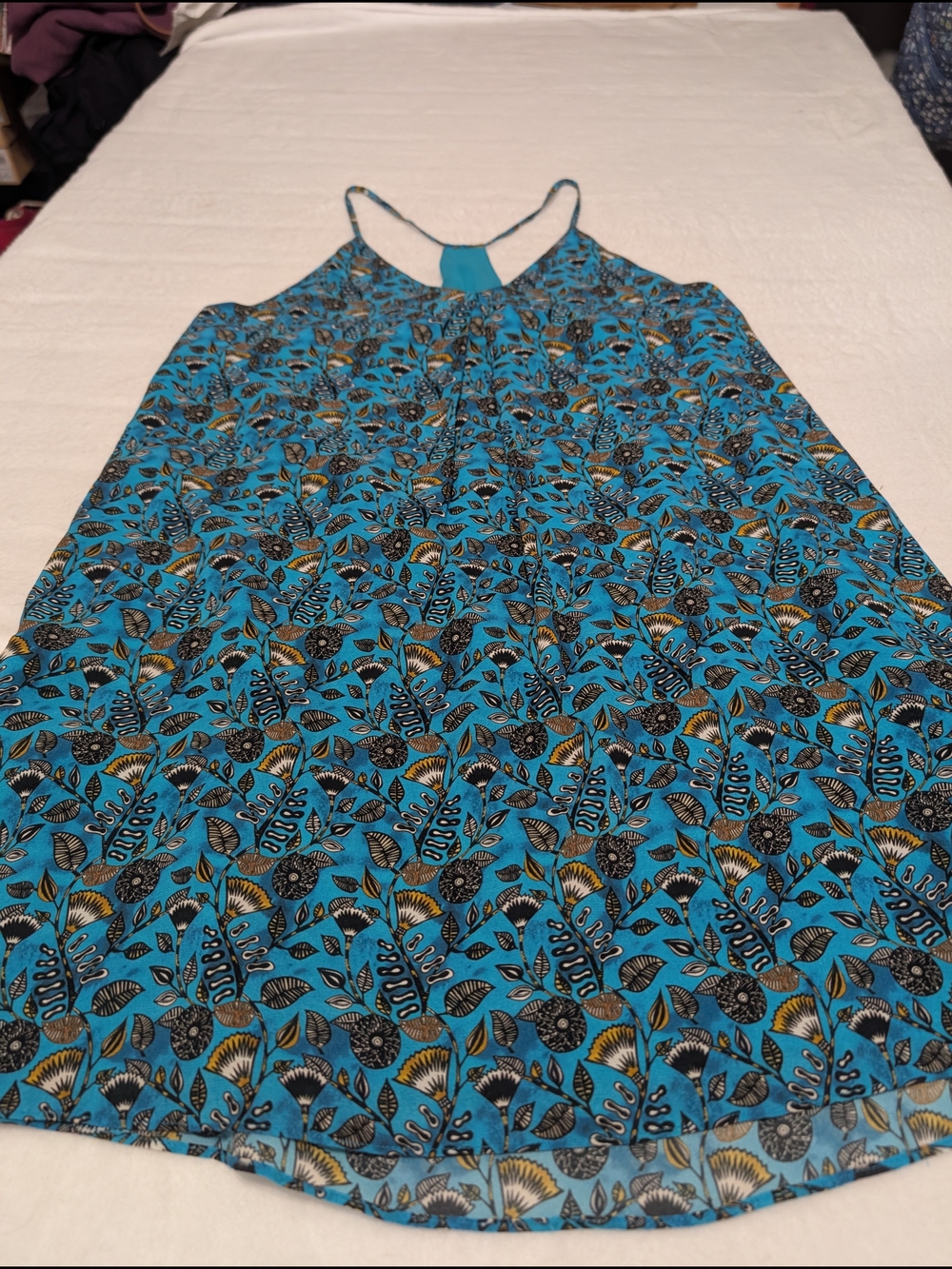 Alice + Olivia Teal Blue Floral Spaghetti-Strap Dress Cottage Core Boho‎